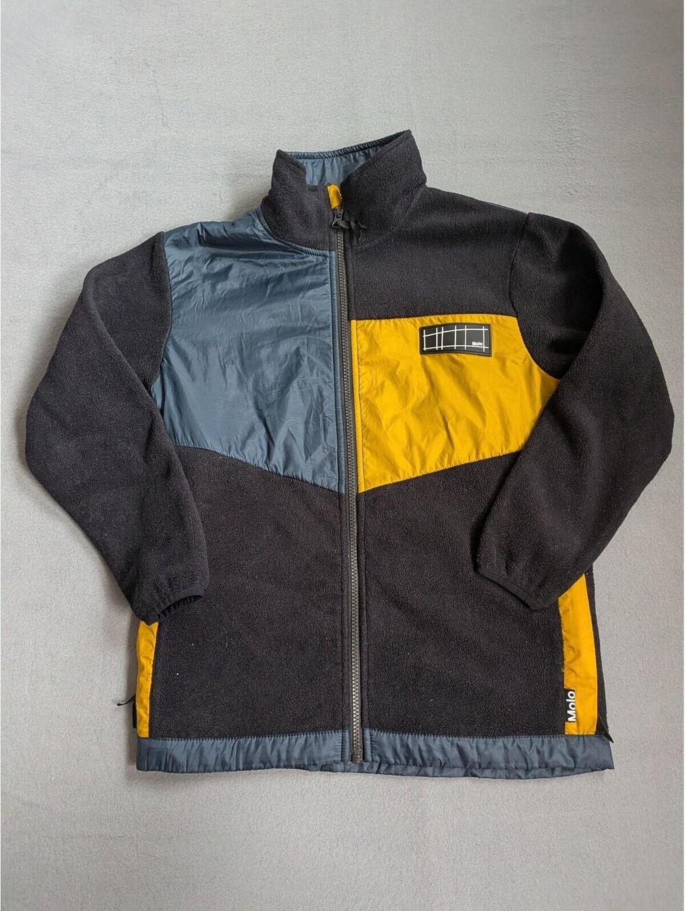 Molo Jacket Kids 10 Black Colorblock Fleece Full Zip Winter Logo Outdoor Coat